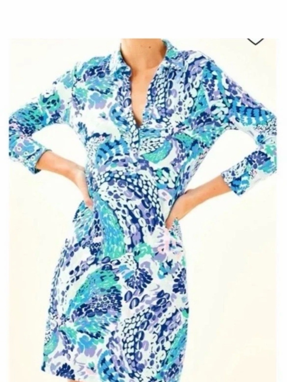 Lilly Pulitzer Women's Ansley Polo Dress Turquoise Oasis Wave After Wave Sz XL